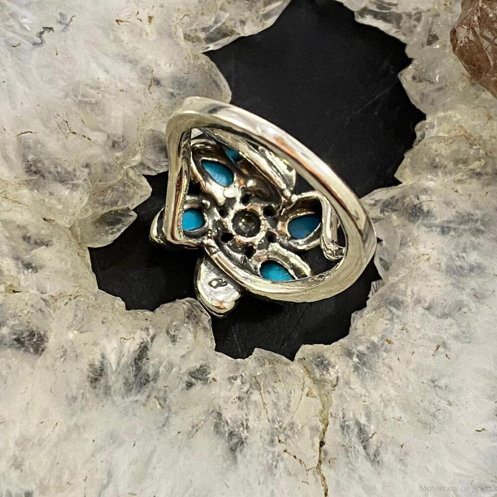 Carolyn Pollack Vintage Sterling Sleeping Beauty Turquoise Flower Cluster Ring - Picture 7 of 10